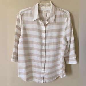 Chico's Cream and Tan Linen Blouse